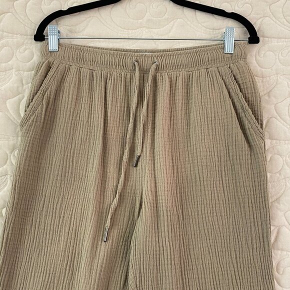 Calvin Klein Crinkle Cotton Pants Pull On Size Medium Straight Leg Relaxed Fit - Picture 2 of 12